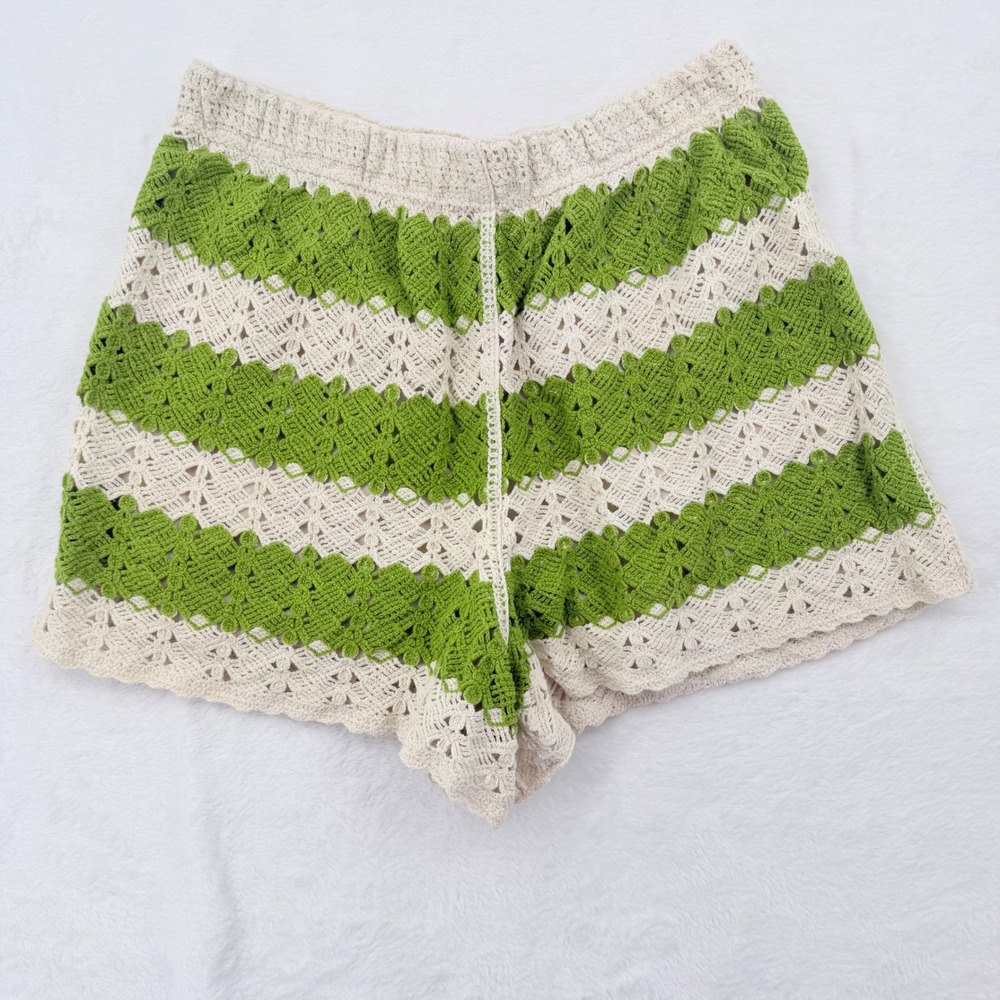 Rebellion Again Crochet Shorts Womens L Green Khaki Excellent Boho Festival